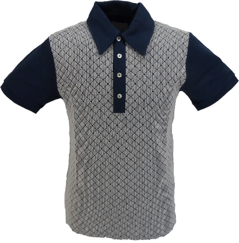 Knitted HeavyweightSka & Soul Mens Navy Diamond Retro Knitted Polo Shirts