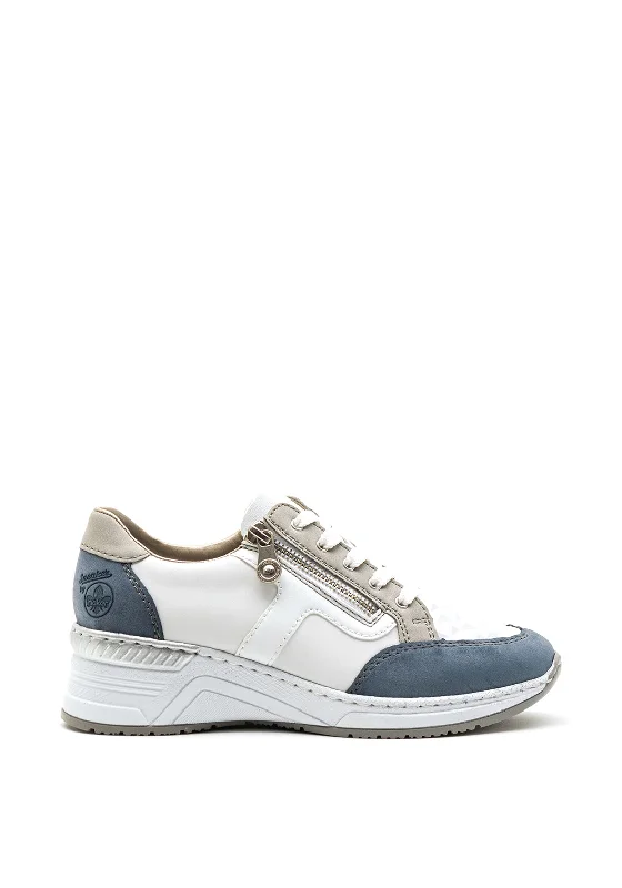 Denim with sweaterRieker Womens Leather Mix Wedged Trainers, Denim Multi