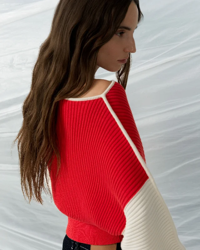 Knit EmbroideredLily Drop Shoulder Colour Block Jumper