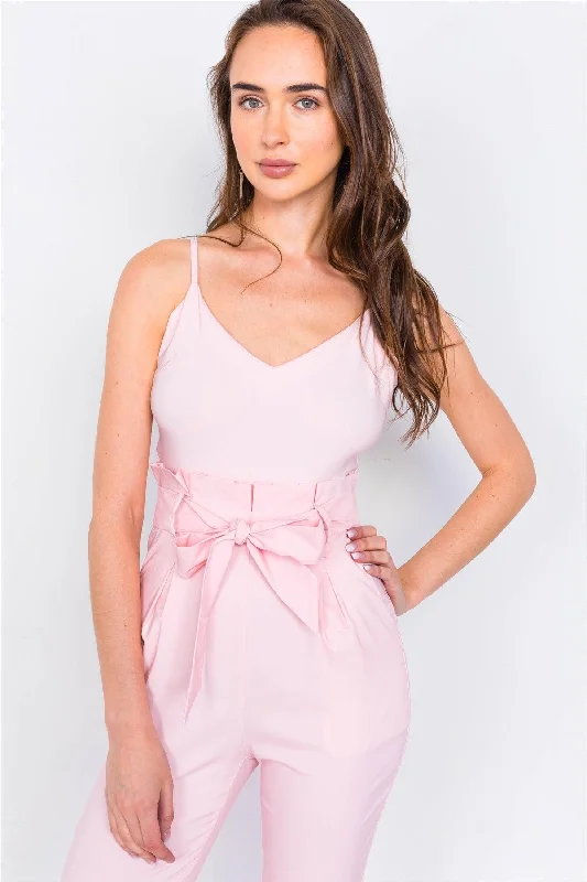 Pink Mock High-Waist V-Neck Cami Casual Chic Jumpsuit /3-2-1VNeckTopRonin