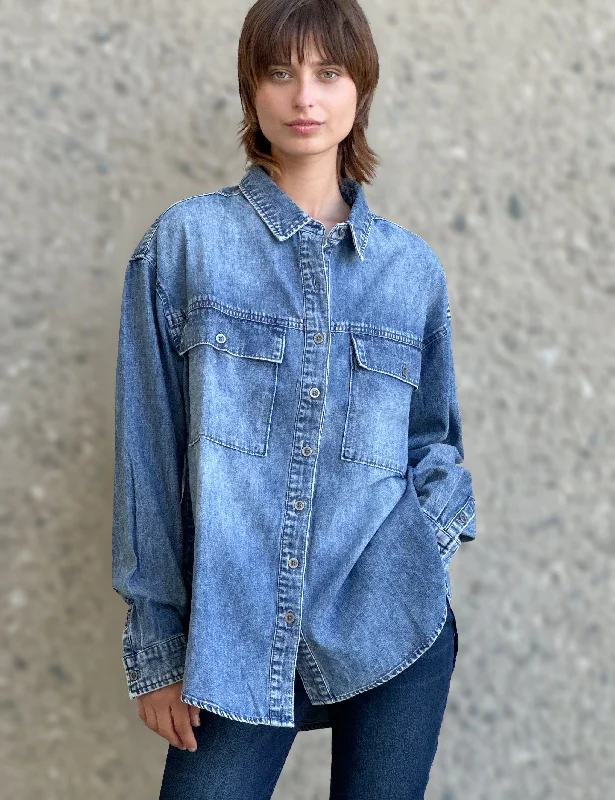 Denim washingOversized Denim Shirt