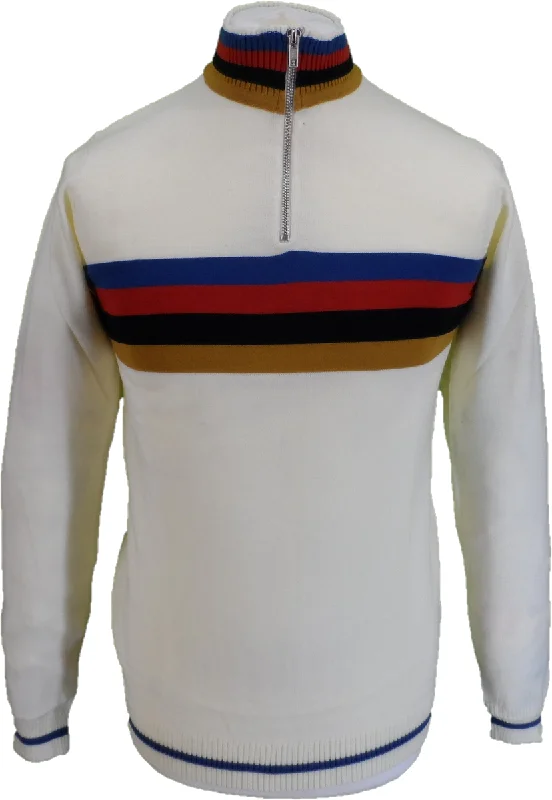 Knit BlouseRun & Fly Mens Cream Retro Stripe Knitted Cycling Top