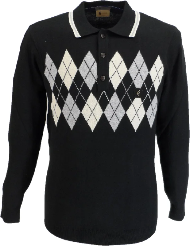 Knitted VestGabicci Vintage Mens Argyle Black/Cream/Dove Knitted Polo