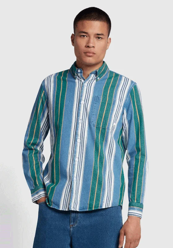 Cowboy legendFarah Burghino Stripe Denim Shirt, Dark Ocean Green