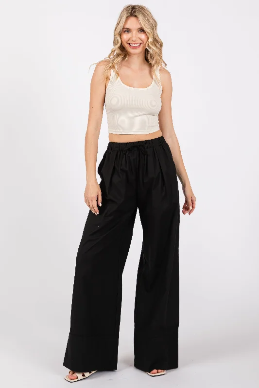 High-visibility PantsBlack Pleated Drawstring Waist Pants