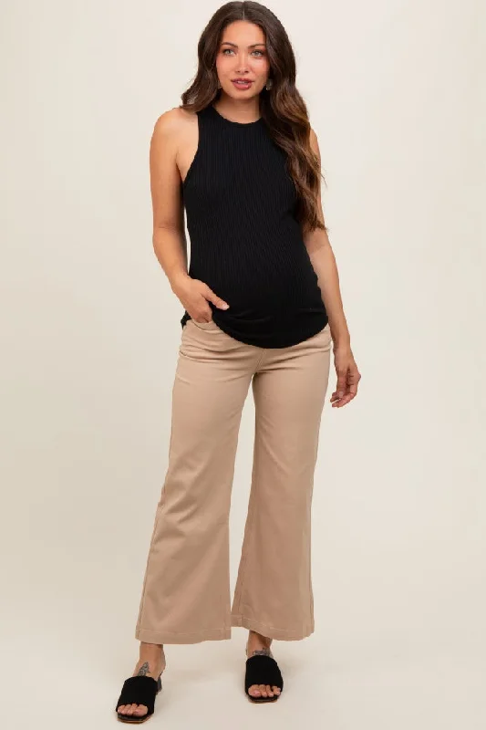 CoverallsLight Taupe Wide Leg Cropped Maternity Pants