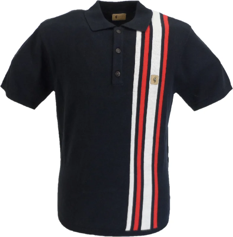 Knitted CasualGabicci Vintage Mens Soda Navy Blue Knitted Polo Shirt