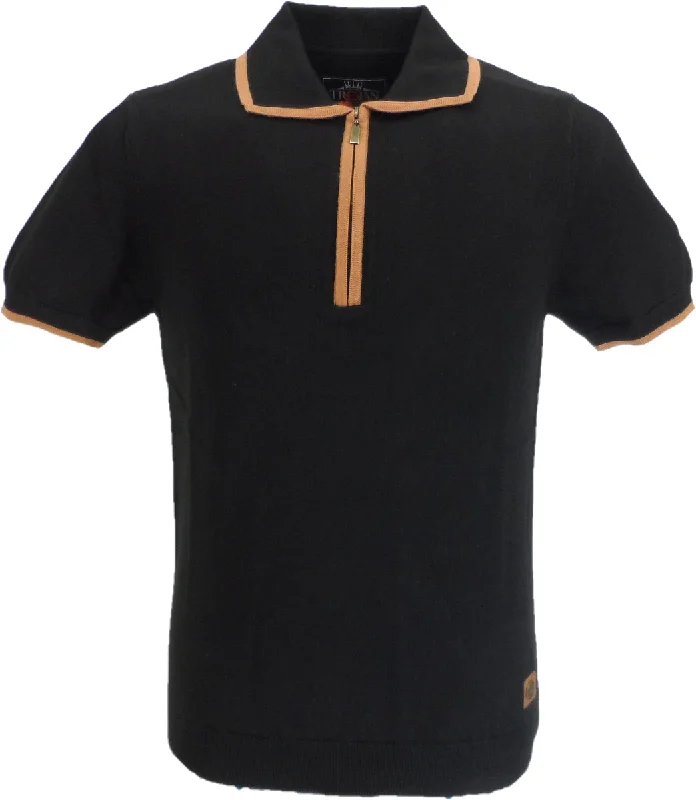 Knit JumperTrojan Records Mens Black Zipped Knitted Polo Shirt