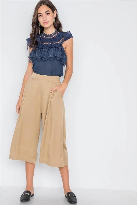 Distressed JeansKhaki High Waist Cropped Wide Leg Pants /1-2-2-1