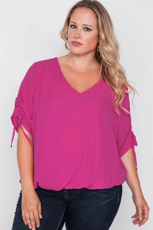 Plus Size Magenta Chiffon V-Neck Solid Top /2-2-2VNeckTopCrest