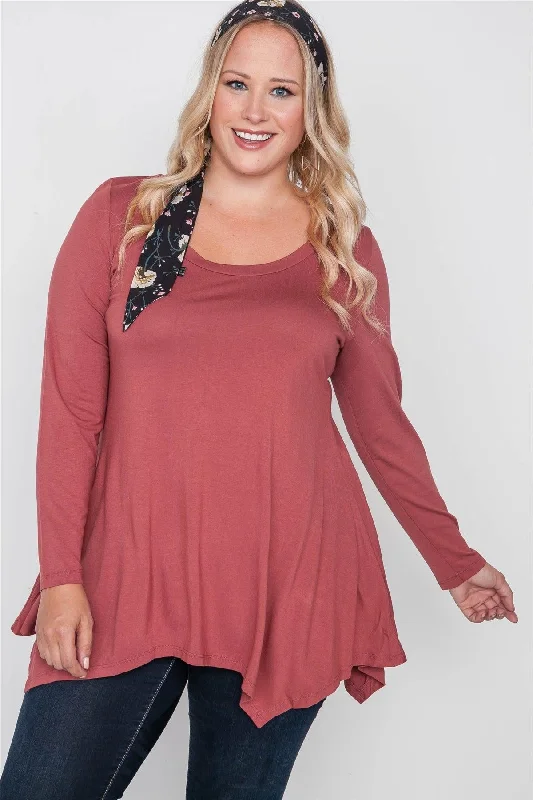 Plus Size Henna Rust Long Sleeve Basic Top