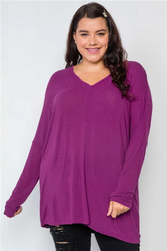 Plus Size Magenta Basic Oversized Long Sleeve Top / 2-2-2