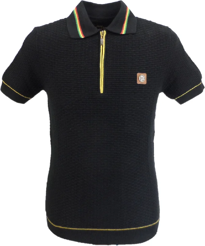 Knit CrewneckTrojan Mens Black Zip Basket Weave Zipped Knitted Polo Shirt