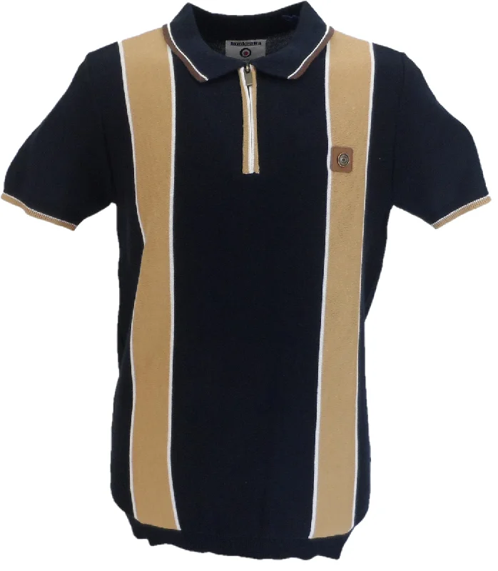 Knit SummerLambretta Mens Navy Blue Corsico Zip Knitted Polo Shirt