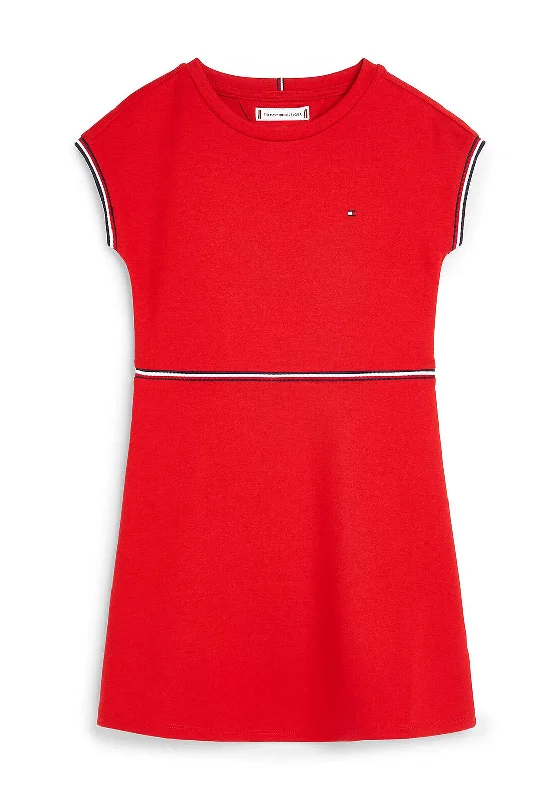 Cocktail DressTommy Hilfiger Girl Branded Short Sleeve Punto Dress, Deep Crimson