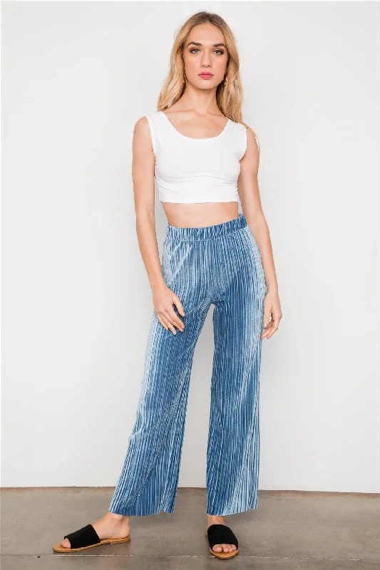 Lounge PantsBlue Velvet Ribbed Straight Leg Pants /2-2-2