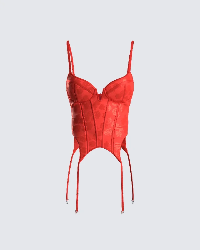 Kenna Red Satin Corset Top