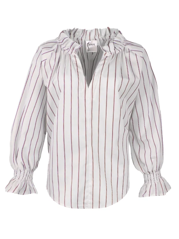 Skateboard ShirtsCandace Popover Top Double Pinstripe Burgundy/White