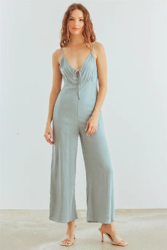 Dusty Teal Sleeveless V-Neck Two Pocket Jumpsuit /2-2-2VNeckTopShift