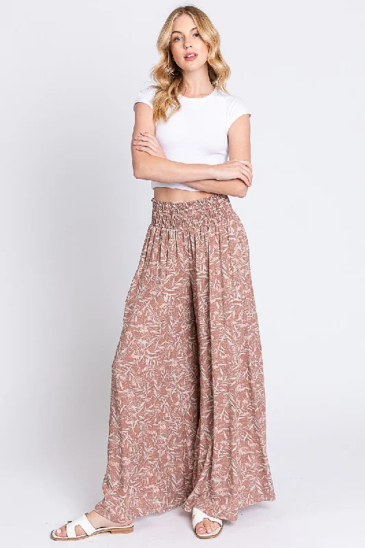 ChinosMauve Floral Smocked Wide Leg Pants