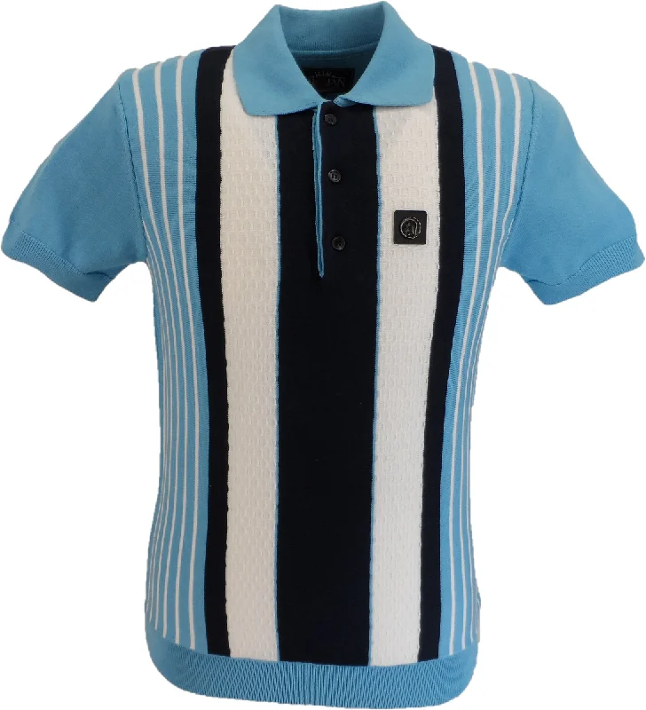 Knit OversizedTrojan Records Mint Blue Striped Fine Gauge Knitted Polo Shirt