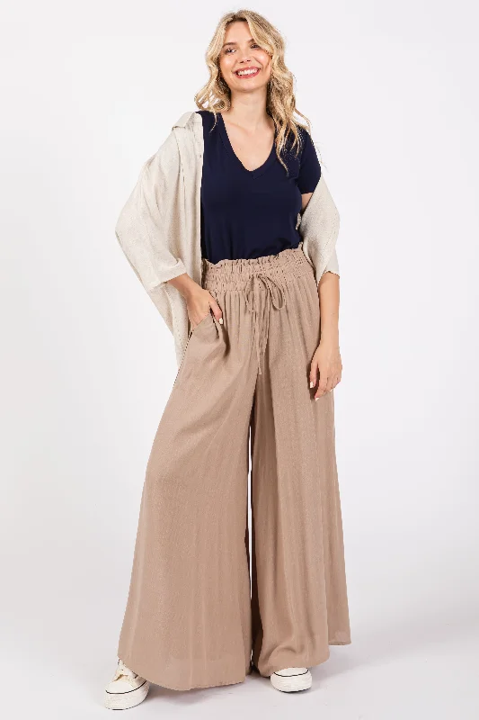 Cargo ShortsTaupe Wide Leg Smocked Lightweight Pants