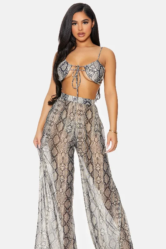 SkortsReptile Snake Print Coverup Mesh Sheer Pool Swimwear High Waist Bottom Pants