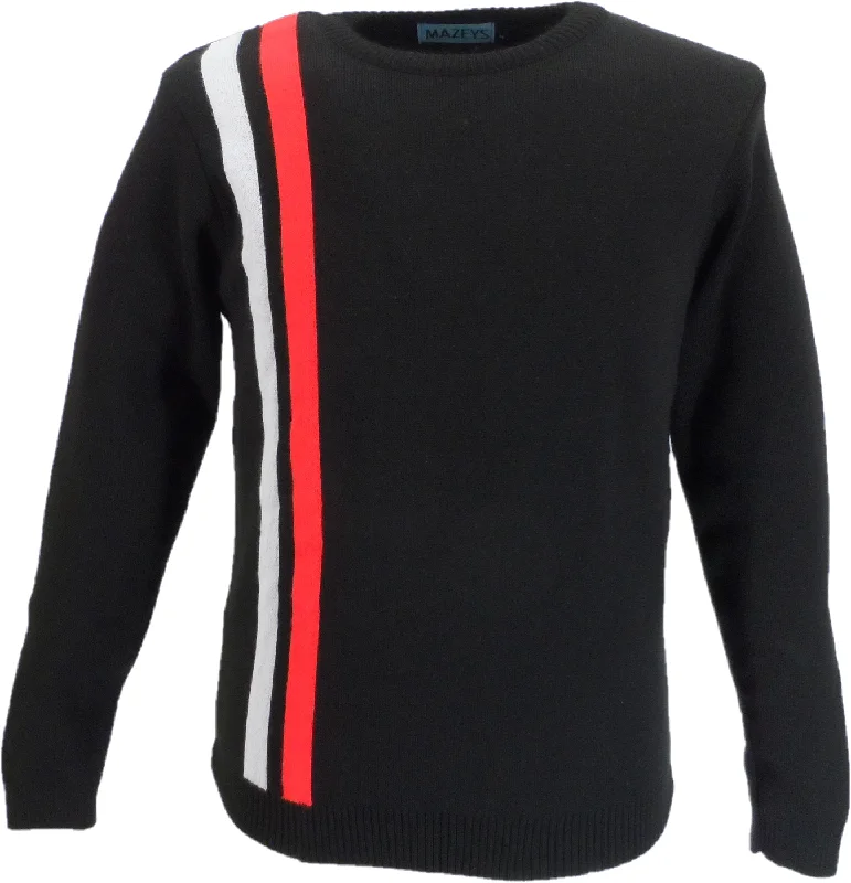 Knit BeadedMazeys Mens Black Racing Crew Neck Jumper