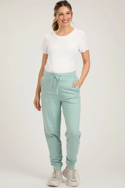 Pedal PushersMint Green Basic Drawstring Maternity Sweatpants