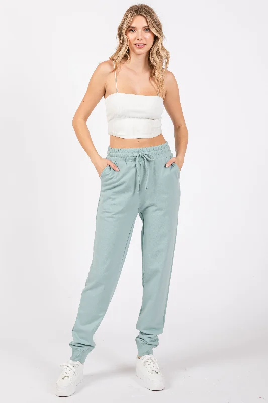 Stirrup PantsMint Green Basic Drawstring Sweatpants