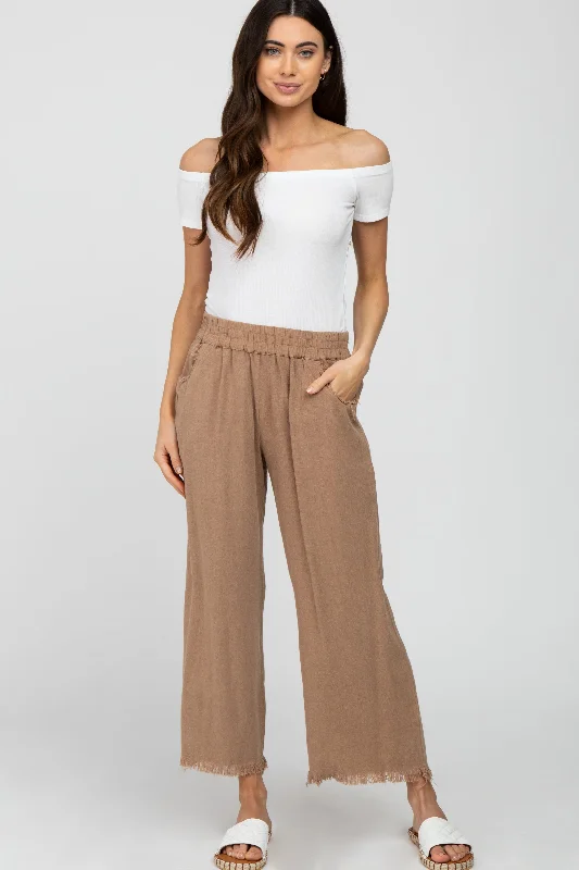 Military PantsTaupe Linen Frayed Hem Crop Pants