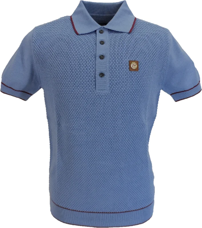 Knitted SpringTrojan Records Mens Sky Blue Textured Knitted Polo Shirt