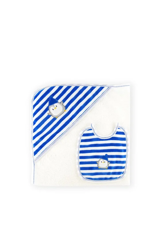 Sardon Baby Boy Penguin Hooded Towel and Bib Set, Blue