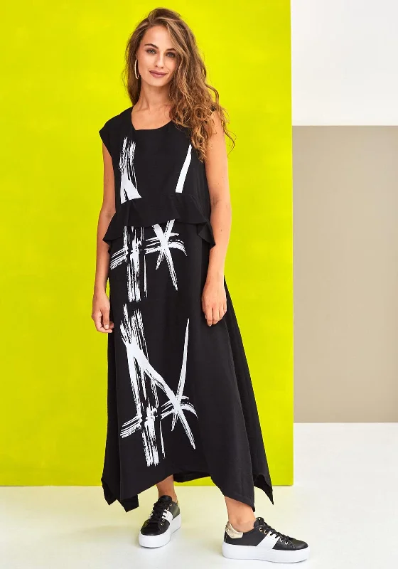 Tactical DressNaya Printed Curved Hem Long Dress, Black & White