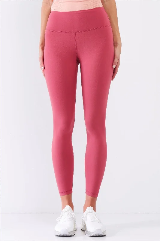 OverallsCoral Pink Mid-Rise Inner Waist Pocket Detail Tight Fit Soft Yoga & Work Out Legging Pants /1-2-2-1