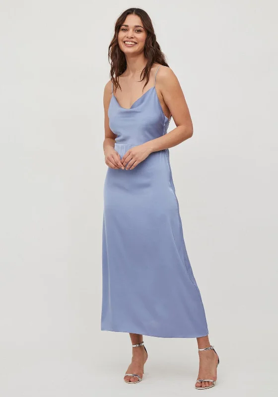 Velvet DressVila Deep Back Slip Maxi Dress, Blue