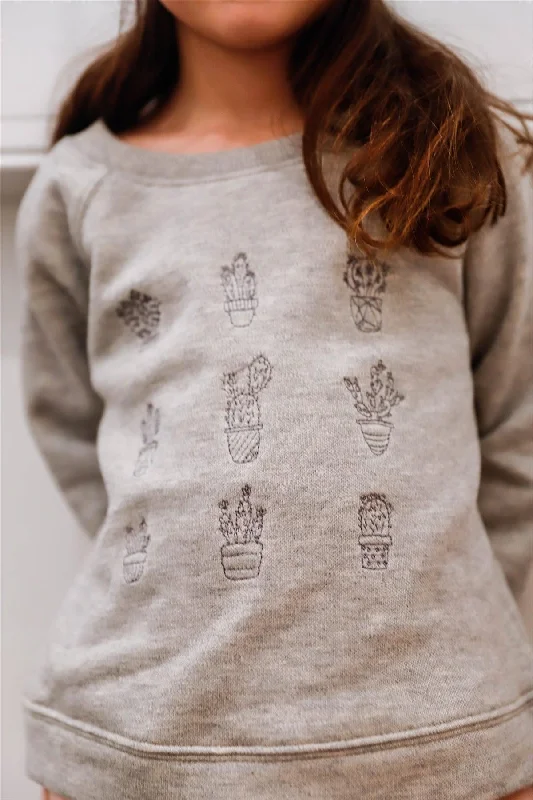 Toddler Girls Grey Cactus Embroidery Long Sleeve Sweater /1-2-1