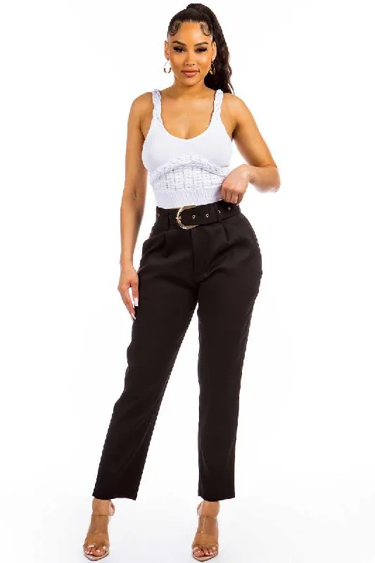 DungareesBlack Pleated High Waist Four Pocket Pants /2-2-2