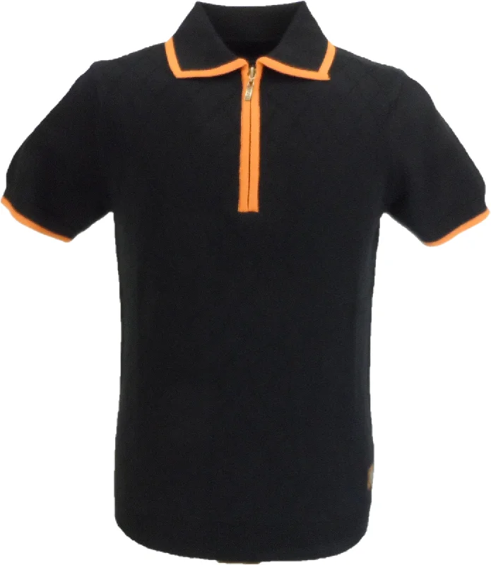 Knitted HoodedTrojan Records Mens Black Diamond Zipped Knitted Polo Shirt