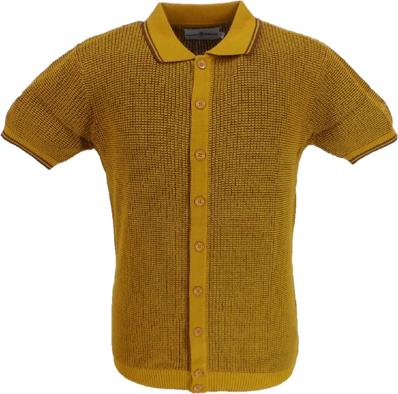 Knit CrewneckMadcap England Mens Yellow Retro Waffle Knitted Polo Cardigan