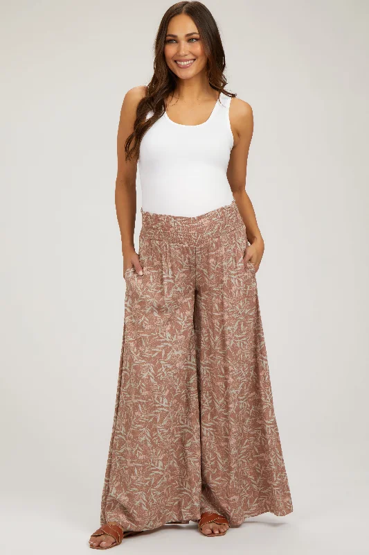 CargosMauve Floral Smocked Wide Leg Maternity Pants