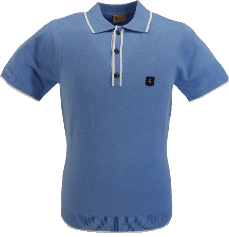 Knit LayeredGabicci Vintage Mens Seaway Blue Lineker Knitted Polo Shirt