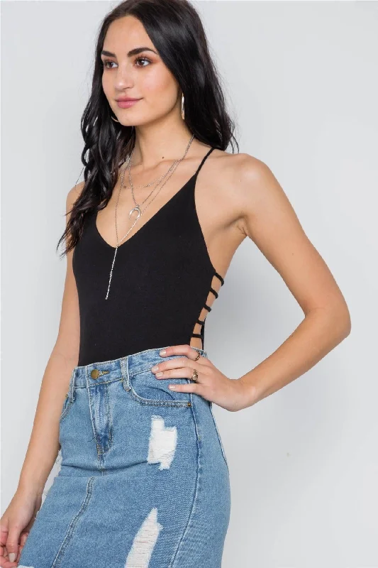 Black Cami Strappy V-Neck Solid Bodysuit /3-2-1VNeckTopGriffin