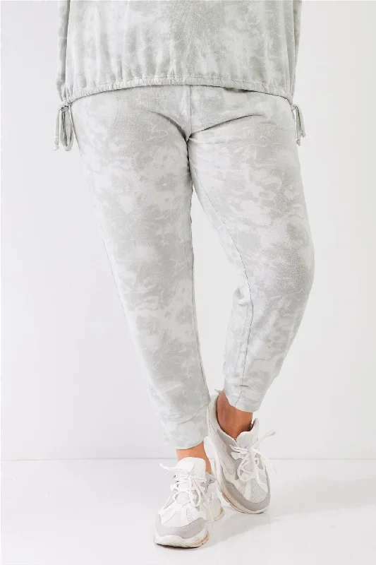 Pegged PantsJunior Plus Sage Tie-Dye Bleached Effect High Waist Comfy Jogger Pants /3-2-1