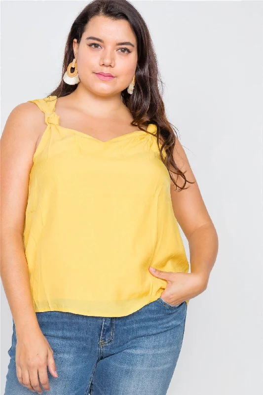 Canary Yellow V-Neck Gathered Shoulder Casual Top / 1-2-2-1VNeckTopInfinity