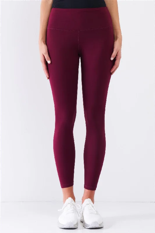 CaprisWine Red Mid-Rise Inner Waist Pocket Detail Tight Fit Soft Yoga & Work Out Legging Pants /1-2-2-1