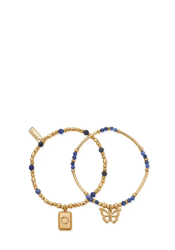 ChloBo Set of Two New Beginnings Sodalite Bracelets, Gold