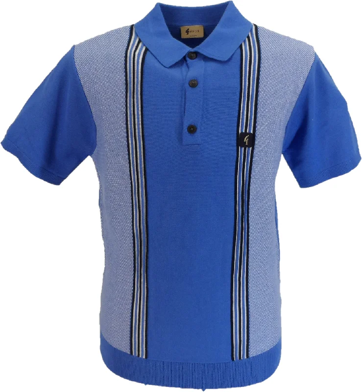 Knit GraphicGabicci Vintage Mens Thames Blue Stripe Knitted Polo Shirt