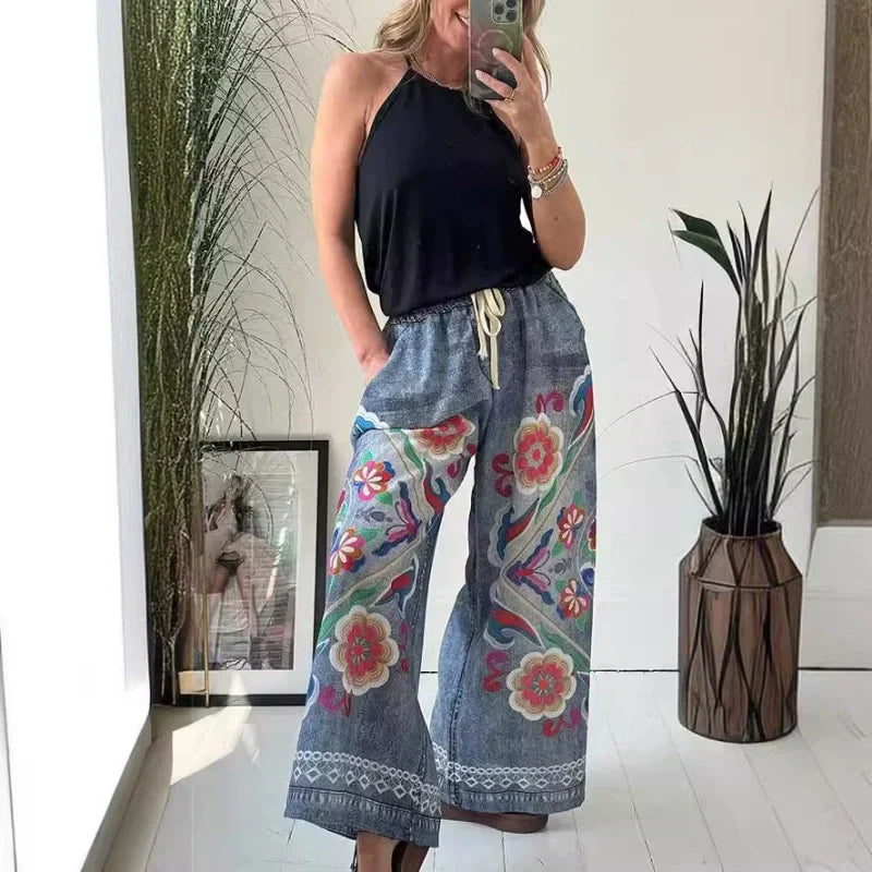 Boyfriend Jeans2025 New Arrival- 49% OFF🔥Women's Drawstring Faux Denim Casual Pants