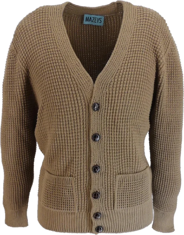 Knitted CropMazeys Classic Retro Waffle Knit Camel Brown Cardigan